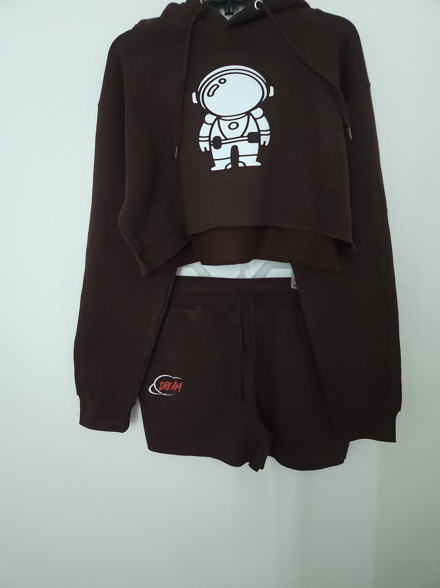 Astro dream Woman Crop Top Fleece Short Set Brown